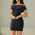 thumbnail image 2 of Uaswgudfs ​Sleeveless Off-Shoulder Midi Sundress - Summer Dresses for Women 2025 Casual Ribbed Dress with Ruffled Neckline Detail Black M, 2 of 7