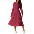 thumbnail image 2 of INSPIRE CHIC Women's Fall Dresses Long Sleeve Round Neck Knit A-Line Casual Midi Dress M Wine Red, 2 of 5