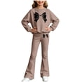 thumbnail image 6 of ITSAME Girls Outfits 2-Piece Bow Print Long Sleeve Crewneck Top and Flared Pants Kids Athletic Casual Set Coffee Size 12, 6 of 6
