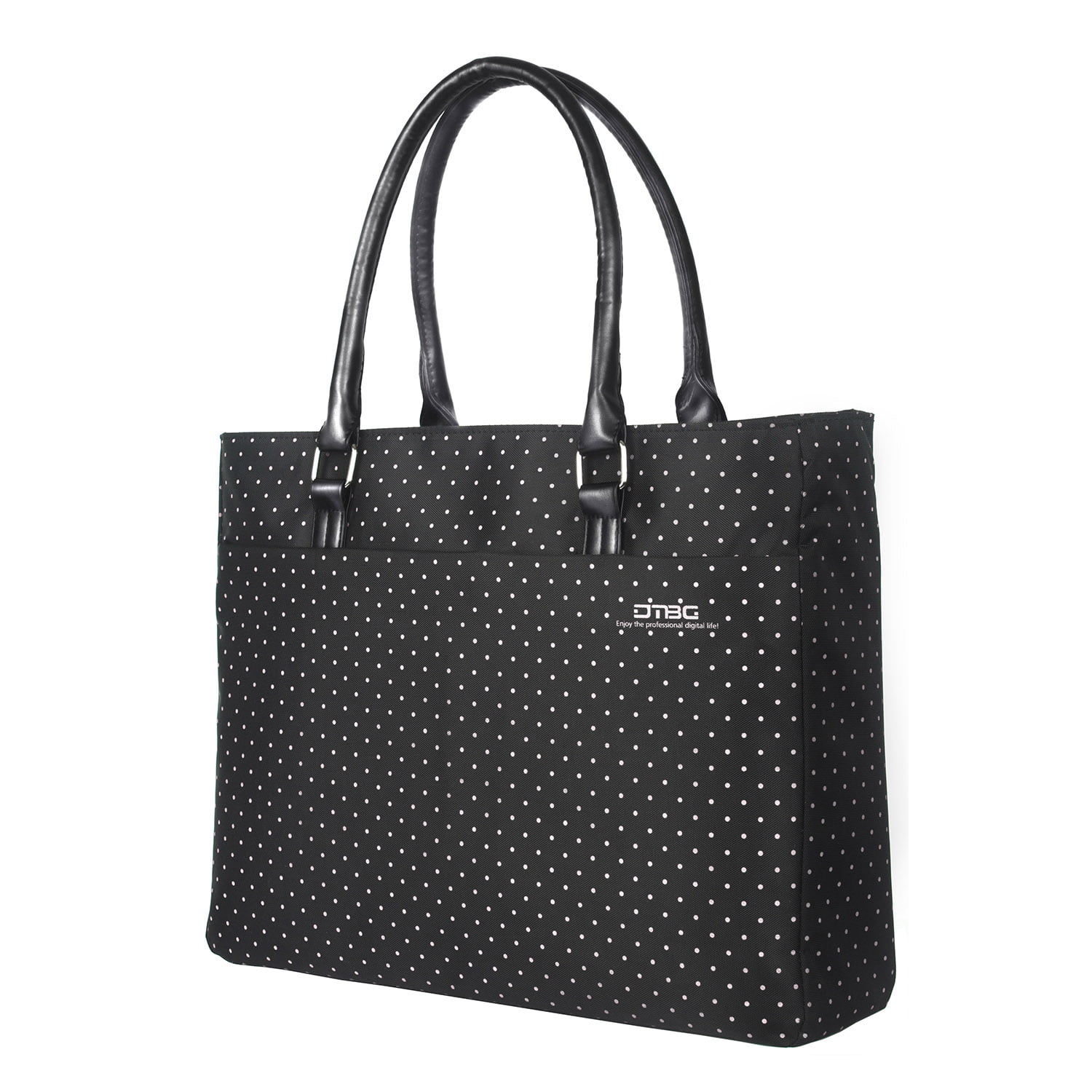 Black+Pink Dot DTBG Laptop Tote Bag 15.6 Inch Women Shoulder Bag Nylon Briefcase Casual Handbag Laptop Case for 15-15.15 Inch Tablet/Ultra-Book/MacBook/Chromebook