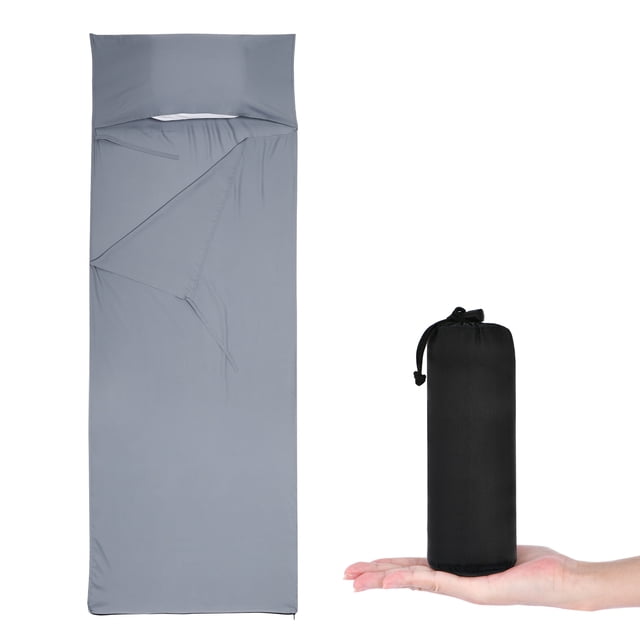 Graflsoa Ultralight Travel Sleeping Bag Liner, Grey 75x210cm, Soft 190T Fabric, Includes Drawstring Storage Bag, Machine Washable, Compact & Hygienic