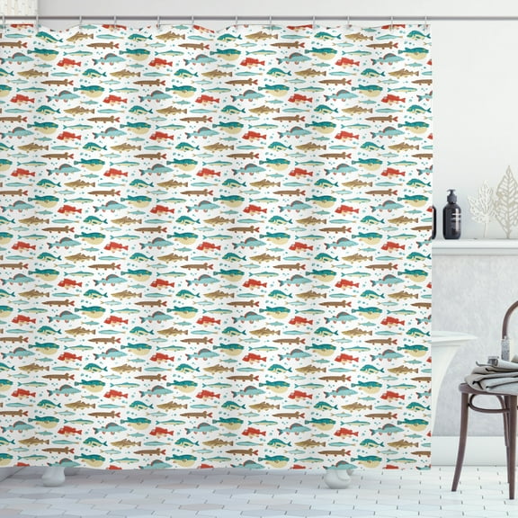 Ambesonne Fish Shower Curtain, Colorful Ocean Animal Pattern, 69"Wx75"L, Multicolor
