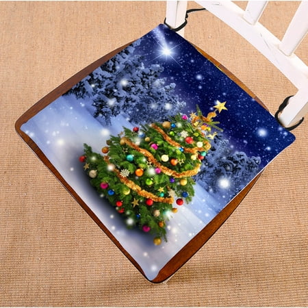 

YKCG Magnificent Colorful Christmas Tree Winter Snow Stars Sky Seat Cushion Chair Cushion Floor Cushion Twin Sides 16x16 inches