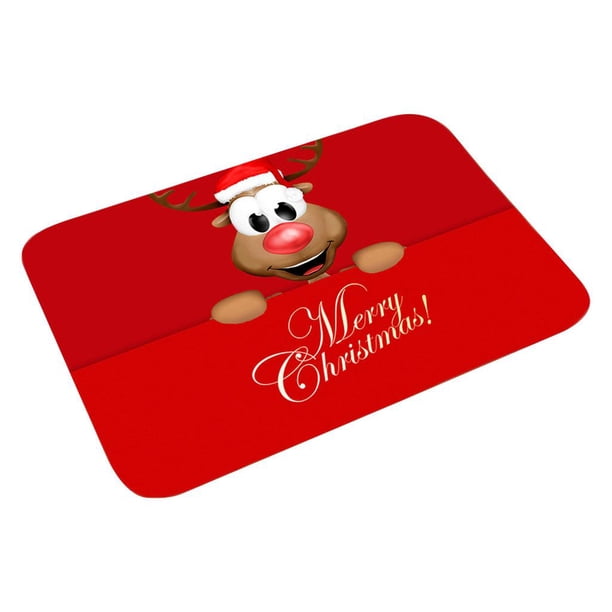 Alfombra lavable antideslizante de franela roja con diseño de Papá Noel para dormitorio, sala de estar y baño. B