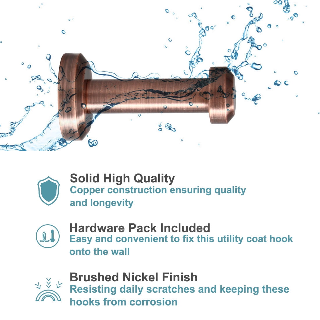 Unique Bargains 2pcs Copper Wall Mounted Hooks for Coats and Towels with Screws