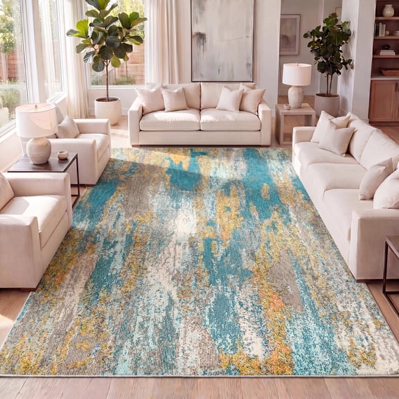 JONATHAN Y CTP106A-8 Contemporary POP Modern Abstract Vintage Waterfall Blue/Brown/Orange 8 ft. x 10 ft. Area Rug