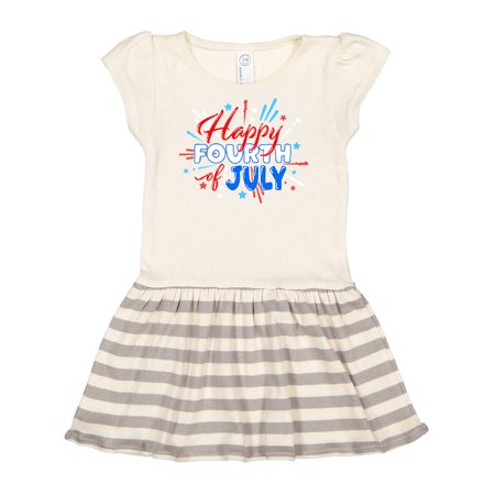

Inktastic Happy Fourth of July- red white and blue fireworks Gift Toddler Girl Dress