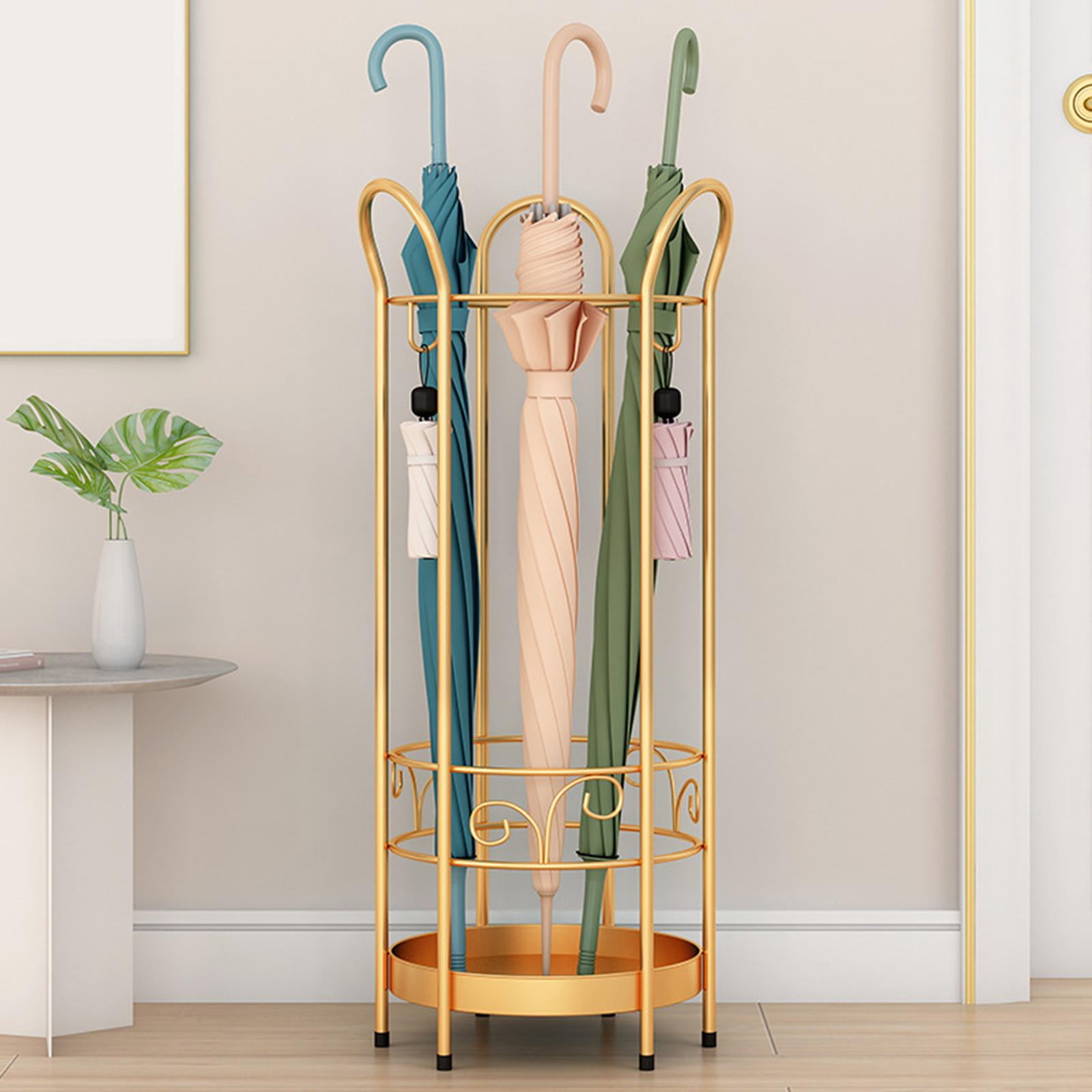 Fiocias Iron Round Umbrella Stand Rack Organizer 9.84x23.62inch Standing Umbrella Holder gold