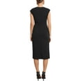 thumbnail image 3 of INSPIRE CHIC Women's Formal Sheath Dress Sleeveless Boat Neck Ruched  Midi Work Dresses S Black, 3 of 5