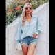 thumbnail image 4 of Camisas de Rayas con Botones para Mujer, Cuello Abullonado, Larga, Blusas Fruncidas Extragrandes con Bolsillo. Azul 5XL, 4 of 10