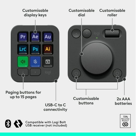 Logitech - MX Creative Console Programmable Keypad with 9 Customizable Keys & Control Dial for Graphic Design, Video Editing, more - Graphite