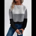 thumbnail image 4 of Suéter Informal de Cuello Redondo, Acanalado, de Punto con Bloques de Color, Hombros Caídos y Larga para Mujer, Otoño e Invierno. Gris Oscuro L, 4 of 9