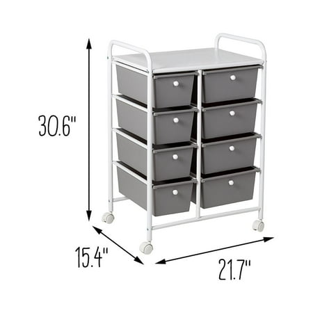 Honey-Can-Do - Metal Rolling Cart with 8 Plastic Storage Drawers - White/Gray