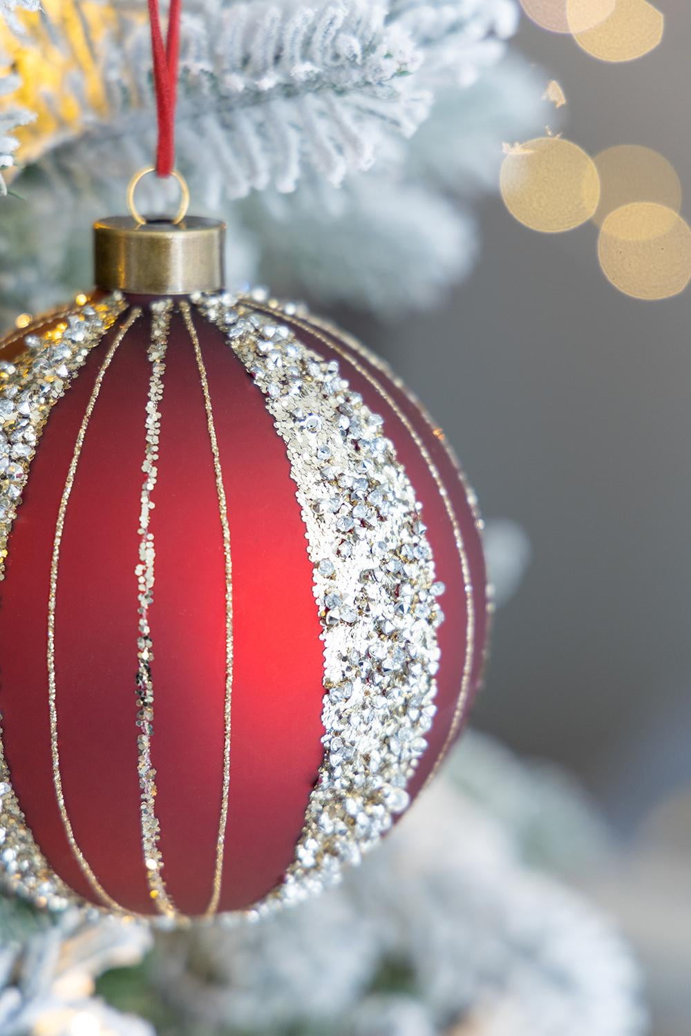Set of 4 Glass Christmas Ball Ornaments with Glitter and Painting Design by Riccardo Tree Decor
