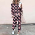 thumbnail image 2 of Jamicy Women's Sleepwear Set Clearance Sales Womens 2 Piece Outfits Long Sleeve Button Shirts Baggy Pants Cute Print Sleepwear Sets, 2 of 5