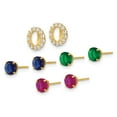 thumbnail image 2 of 10k Set of Three Red, Blue and Green Glass Stone Studs with CZ Halo Jacket Post Earrings, 2 of 3