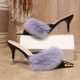 thumbnail image 4 of Womens Kitten Heels Trendy Splice Closed Pointed Toe Plush Stiletto Sandals Elegant Wedding Sexy Backless Pumps Shoes Slip on Slides Purple Size 9, 4 of 6