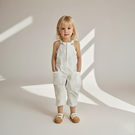 Toddler Cute Jumpsuit Kids Casual Sleeveless Romper Girls Loose Rompers with Pockets White Jumpsuits 12-18 Months Old Girl Clothes