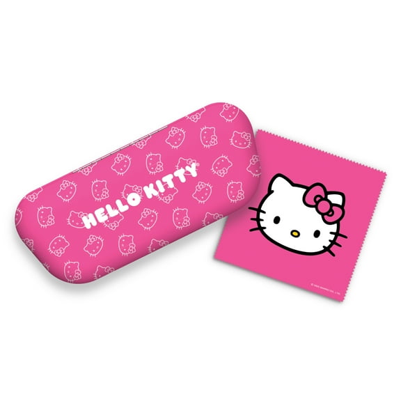 Hello Kitty Pink Eyeglass Case with Soft Fabric Exterior & Cleaning Cloth, Protective Hard Shell