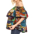 thumbnail image 3 of Sakkas Imani Colorful Wax African Ankara Dutch Off-shoulder Blouse Top Gorgeous - 421-Multi - One Size Regular, 3 of 5
