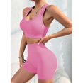 thumbnail image 4 of Women Seamless Ribbed 2 Piece Yoga Set Racerback Crop Sports Bra High Waist Stretch Biker Shorts Workout Outfit Pink M, 4 of 6