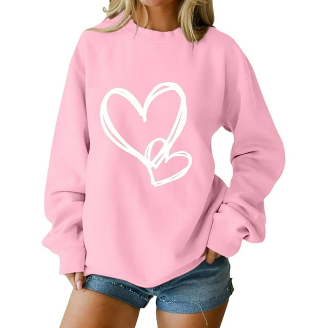 SOMOWI Chandails à Capuchon et Chandails Mode pour Femmes Sans Capuche Col Ras du Cou Manches Longues Chandail Décontracté Tricot Doux Rose Graphique Hauts d'Automne G