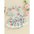 thumbnail image 3 of Suealasg Baby Girls Summer Clothes Infant Floral Print Fly Sleeve Rompers Dress with Headband Infant Girls Cute Outfits, 3 of 9