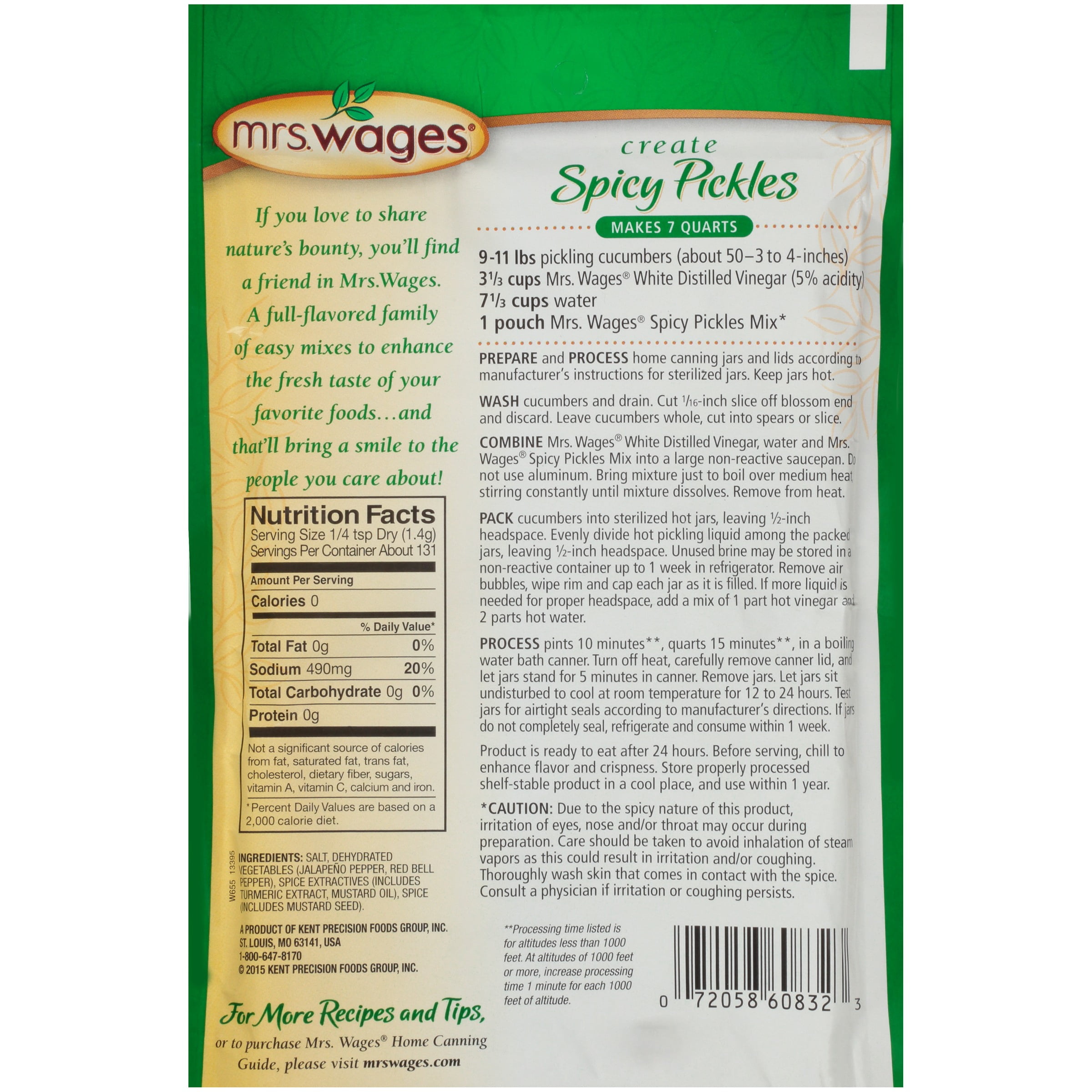 (2 pack) Mrs. Wages Hot Spicy Pickles Quick Process Mix | Simple-to-Use |Easy Way to Make Pickles | Zesty Jalapeno Pepper Flavor | 6.5 oz Packet
