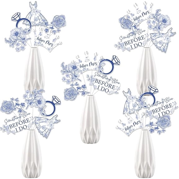 Something Blue Before I Do Bridal Shower Decorations, 24pcs Something Blue Bridal Shower Table Centerpiece Stick Blue Floral Table Toppers for Bachelorette Wedding Engagement Party