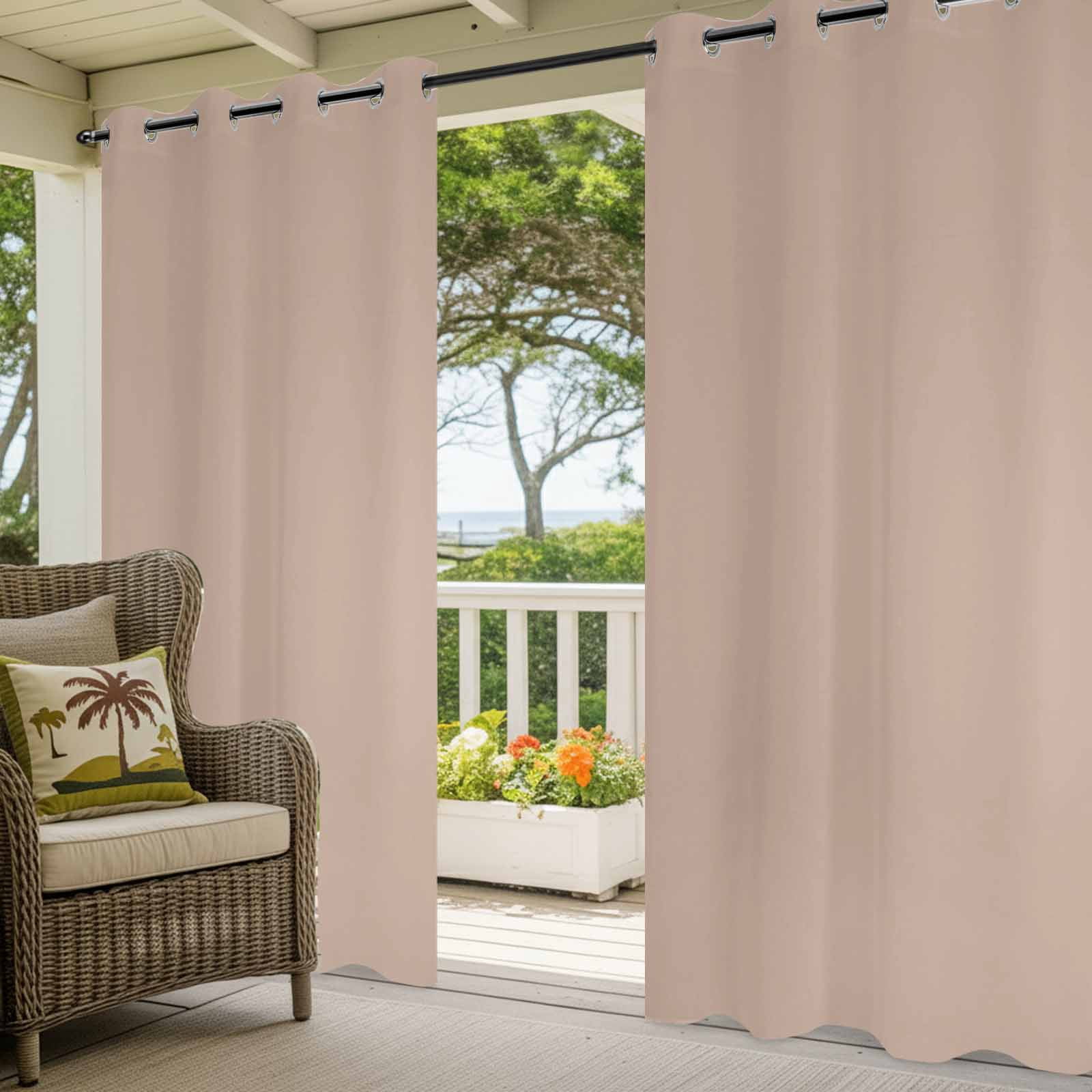 Warm Beige Outdoor Curtains for Patio Waterproof, Windproof Privacy Curtains with Weighted Bottom, Solid Color Farmhouse Beige Outside Drapes for Picnic Garage Backyard Cabana 54"x84" 2 Panel