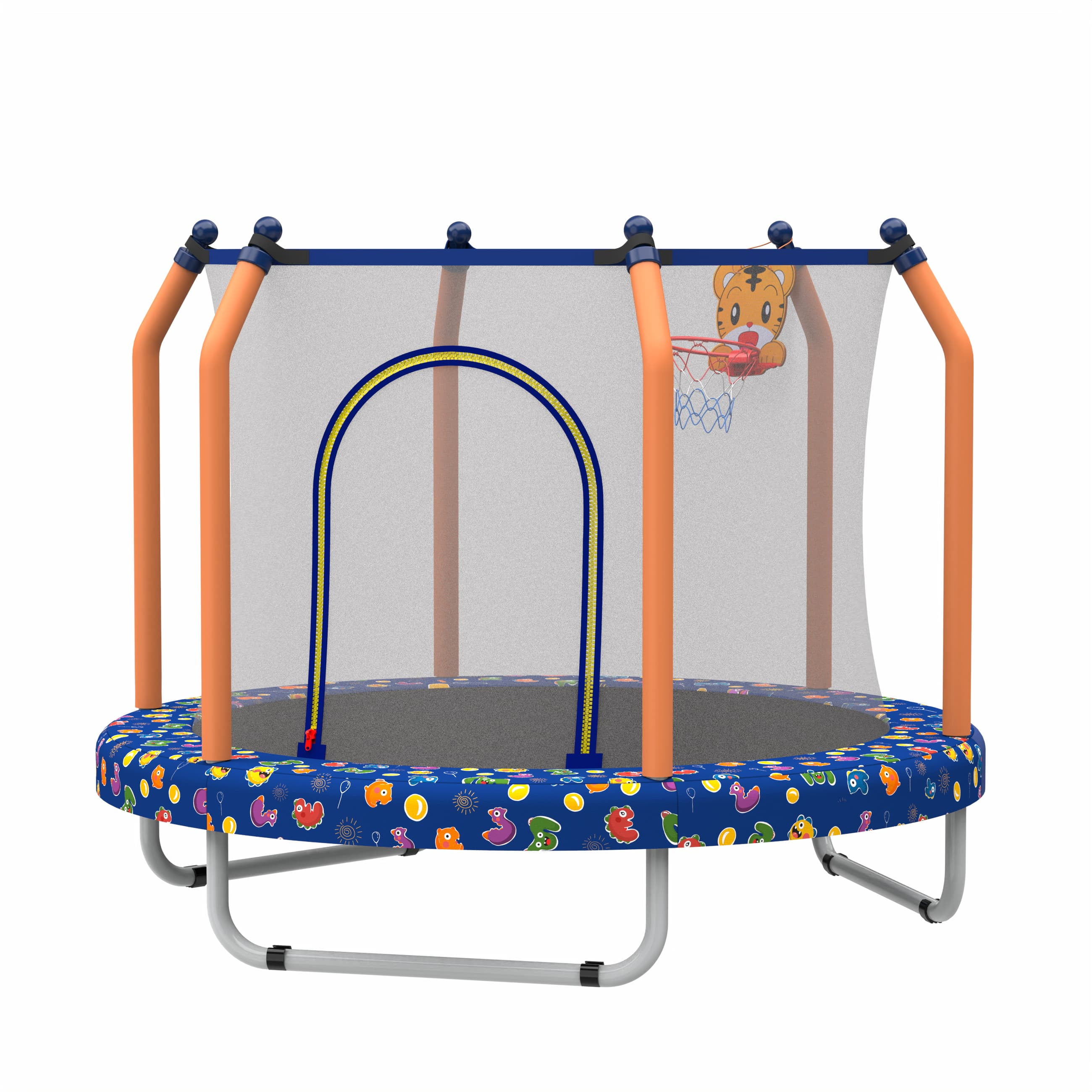 Kids Trampoline with Basketball Hoop, SUREGO 55” Indoor Outdoor Toddler Trampoline with Safety Enclosure, Foam-Padded Poles & 30 Springs, Small Trampoline for Boys & Girls, Dark Blue