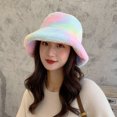 thumbnail image 4 of Fashion Women Plush Winter Warm Keeping Rainbow Tie Dye Cap Fisherman Bucket Hat, 4 of 8
