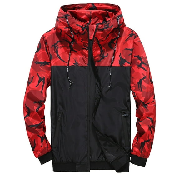 Sexy Dance Men Camo Raincoat Hooded Waterproof Windproof Jacket Zip Up Outdoor Coat Hoodie With Pockets