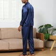 thumbnail image 4 of Mens Silk Pajama Set 2 Pieces Satin Long Sleeve Shirt and Pants Soft Sleepwear Button Down Pjs with Pockets, 4 of 5