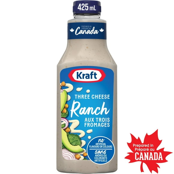 Kraft Three Cheese Ranch Salad Dressing, 425 mL Bottle, KRAFT THREE CHEESE RANCH DRE 425