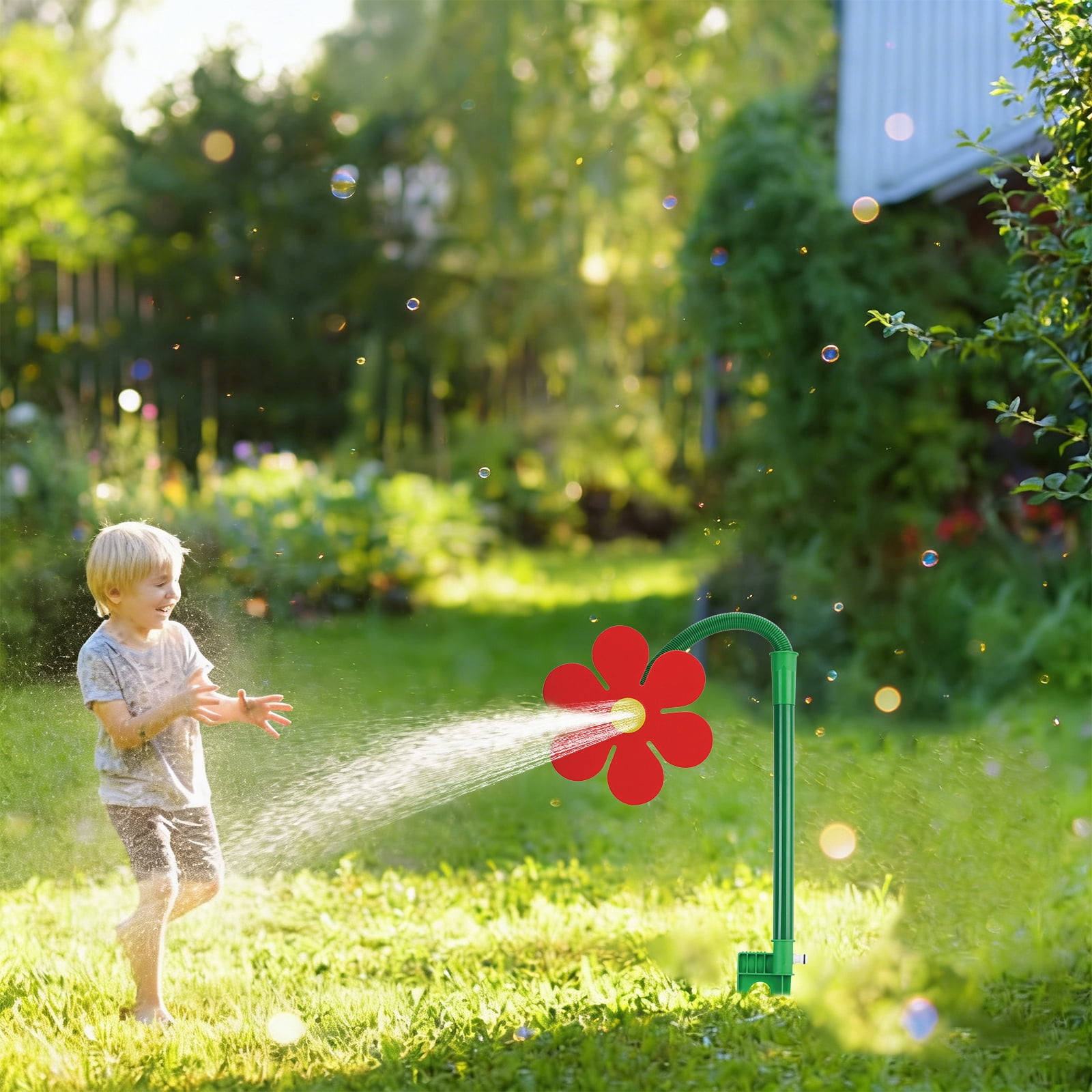 Yucurem Crazy Dancing Daisy Sprinkler, 360 Rotatable Flower Sprinklers with Spike, Garden Sprinkler Stake for Lawn Yard Outdoor Summer Watering Pets Playing (Red)