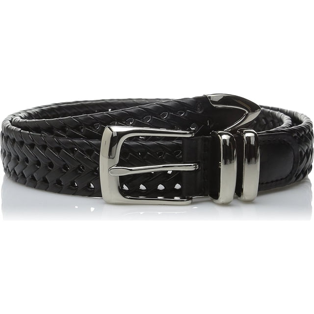 Perry Ellis Cinturón trenzado para hombre, negro, 36