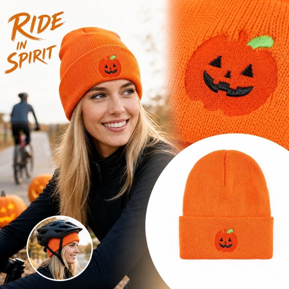 Halloween Cute Pumpkin Face Beanie Hats for Men and Women, Winter Knit Hat Saffron One Size