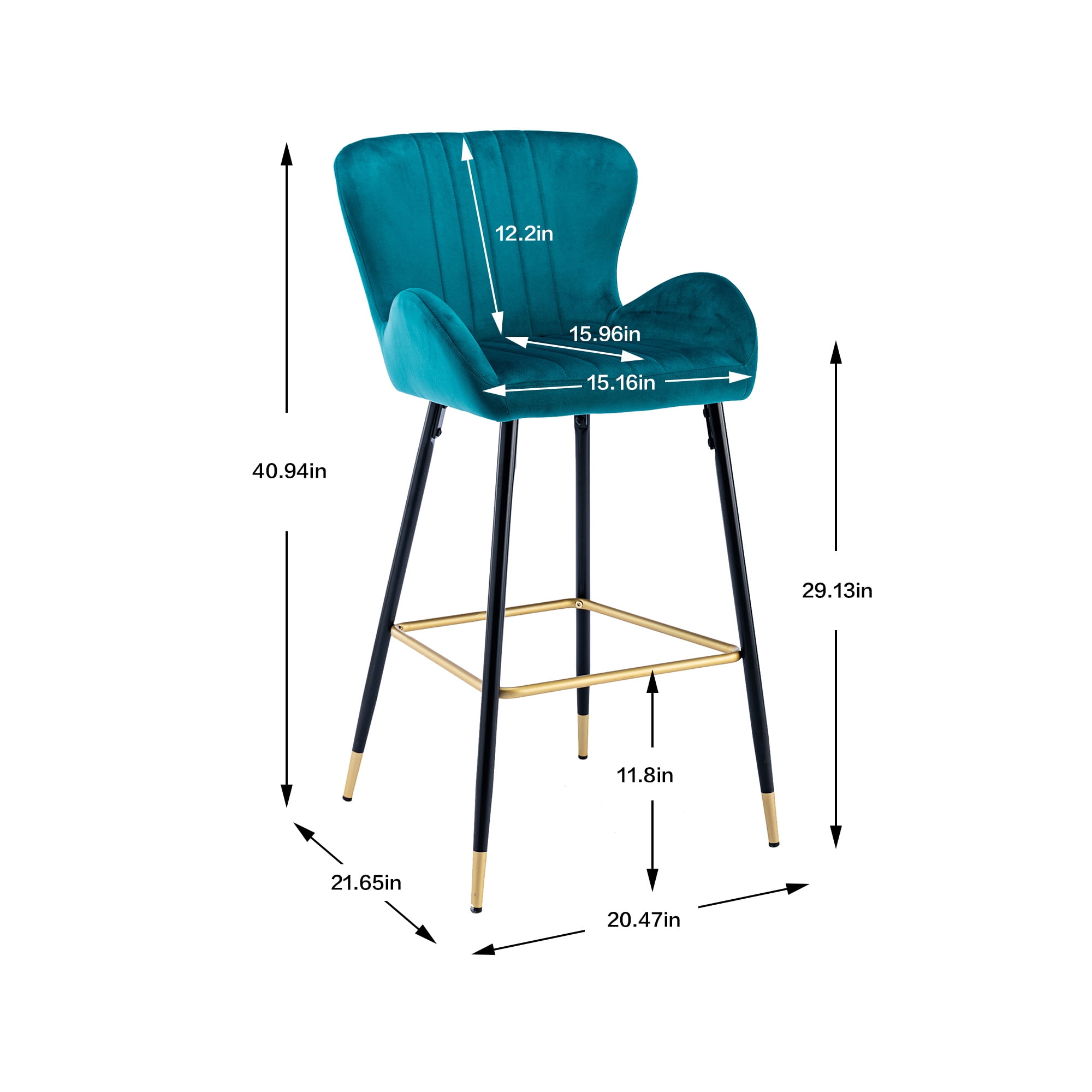 Resenkos Bar Stools Set of 2,Modern Velvet Breakfast Dining Chairs with Back and Footrest(Teal) Resenkos Bar Stools Set of 2,Modern Velvet Breakfast Dining Chairs with Back and Footrest(Teal)
