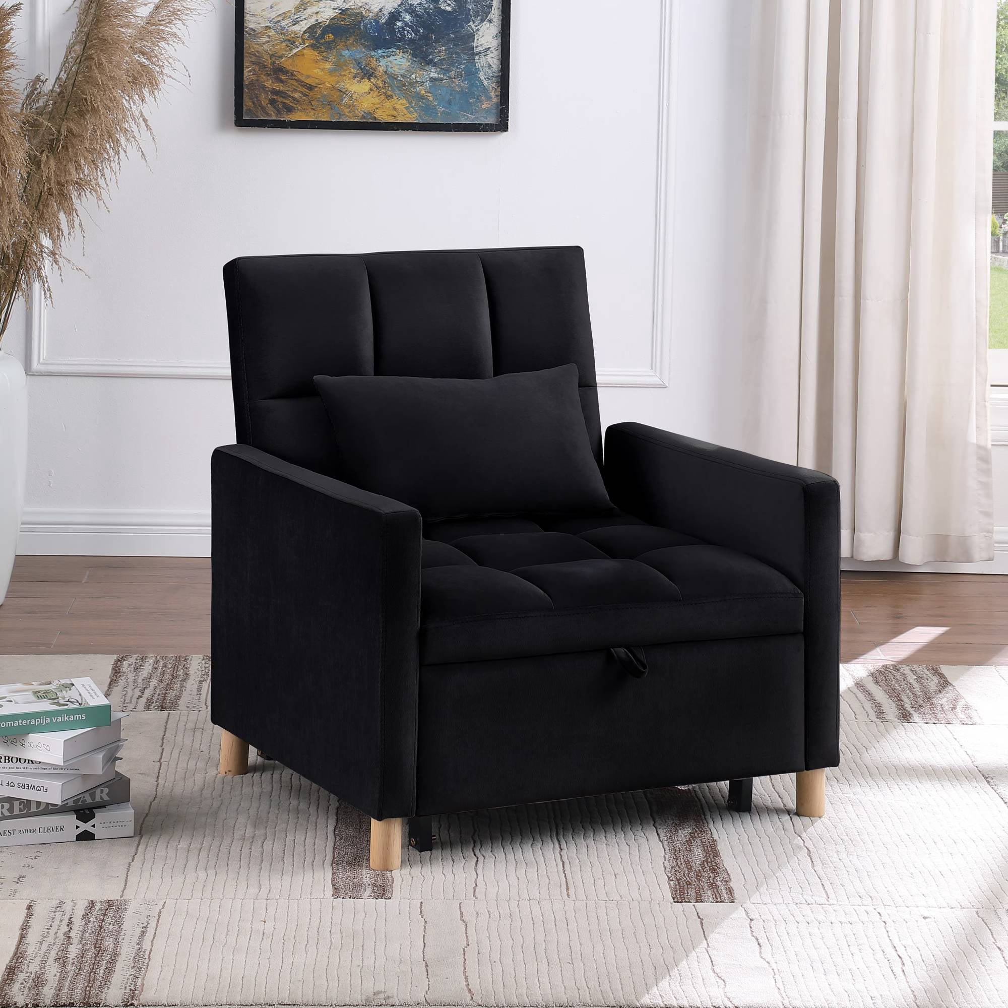 3-in-1 Convertible Single&nbsp;Sofa Chair Bed,Sleeper Sofa Chair Bed with Pillow,Multi-Functional Sleeper Chair, Black