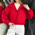 thumbnail image 3 of FRSASU Cropped Windbreaker Jacket for Women Stand Collar Button Up Short Coat with Side Pockets and Elastic Cuffs Red, 3 of 5