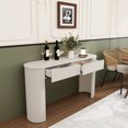 thumbnail image 5 of HIUU White Fluted Console Table with Drawers for Entryway,Modern Entryway Table with Storage,Long Sofa Tables,Tall Hallway Tables,Oval Top and 2 Drawers(Champagne White), 5 of 10
