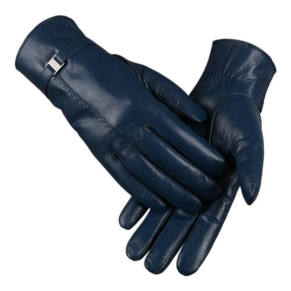 Fgnfyis Ladies 2024 Autumn Winter Solid Color Versatile Windproof Thick Cold Leather Gloves Mittens Blue L
