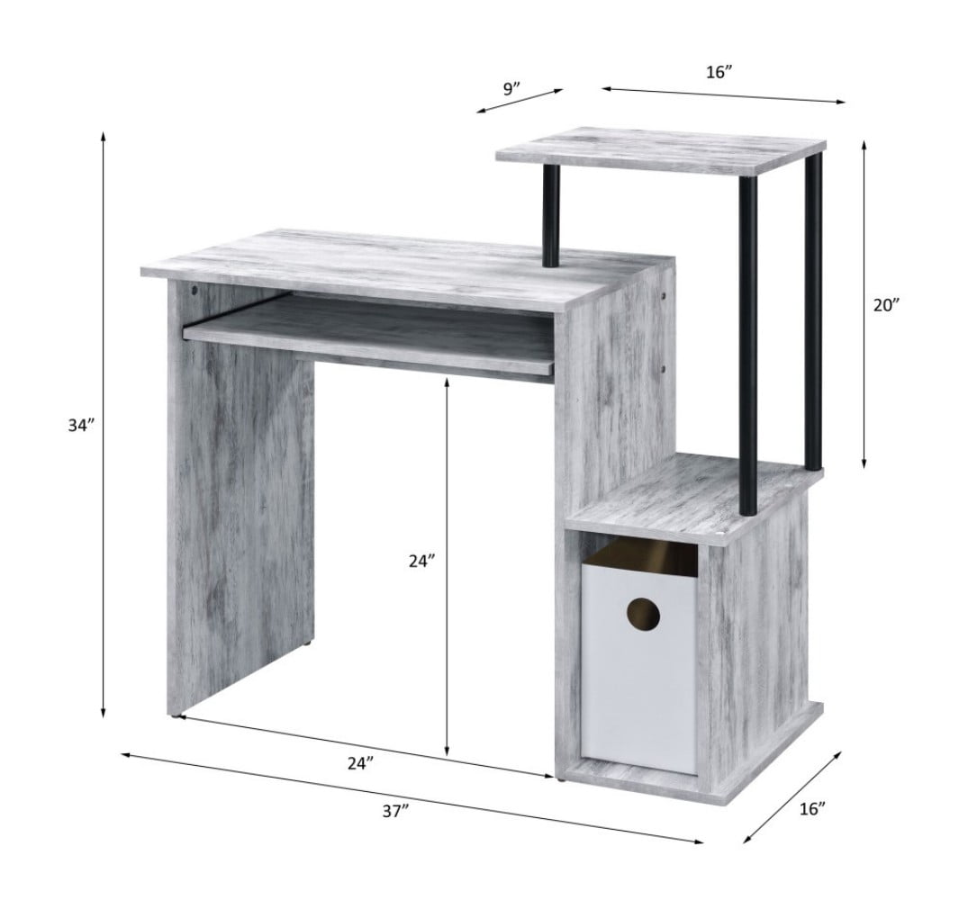 Computer Desk, Rectangular Home Office Desk with Keyboard Tray, Storage Compartment & Shelf, Modern Writing Workstation, Antique White & Black