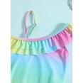 thumbnail image 5 of Arvbitana Toddler Baby Girls Romper Swimwear Set Sleeveless One Shoulder Ruffle Tie Dye Bathing Suit Summer Sweet Rainbow Gradient Swimsuit Kids Beach Wear Sunsuit 3M-3T, 5 of 9