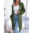 thumbnail image 3 of Cárdigan de punto para mujer, abrigo de punto, color puro, informal, solapa holgada, largo, cárdigan de punto, chaqueta, verde, M, 3 of 6