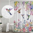 thumbnail image 4 of Watercolor Flowers Shower Curtain Set - 72" x 78" Washable Bathtub Curtain with 12 Hooks, Spring Hummingbird Butterflly Floral Waterproof Fabric Stall Shower Curtains for Bathroom/Bathtub Décor, 4 of 6