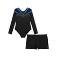 thumbnail image 6 of iiniim Girls Rhinestones Long Sleeve Gymnastics Leotards with Athletic Shorts Set Biketard Dancewear Blue 6, 6 of 7