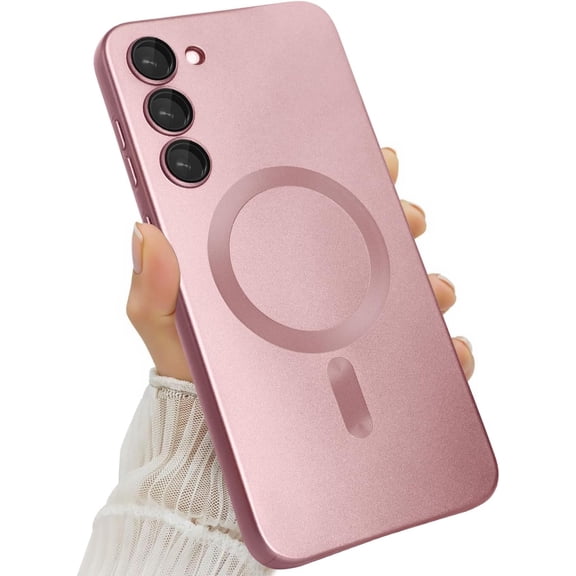 MYKOMI Magnetic for Samsung Galaxy S23 Case for Women Men Girls [Compatible with MagSafe] [Camera Lens Protector] Matte Cute Slim Soft Silicone Bumper Shockproof Metallic Phone Case,