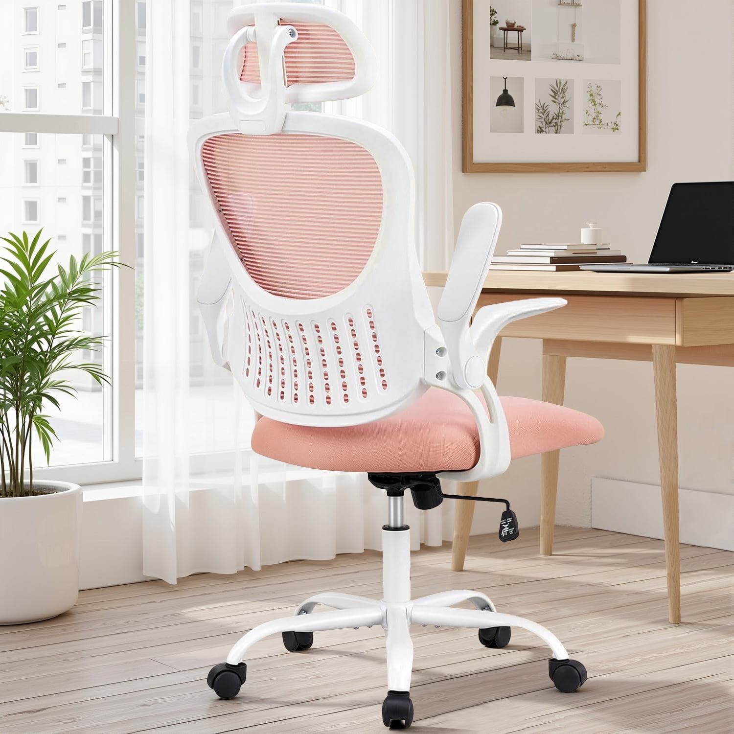 SIMENMAX Office Chair, Ergonomic Computer Chairs with Flip-up Arms,Pink